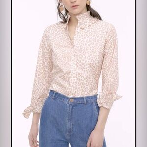 JCrew Animal Print Button Up w/ Ruffle Details